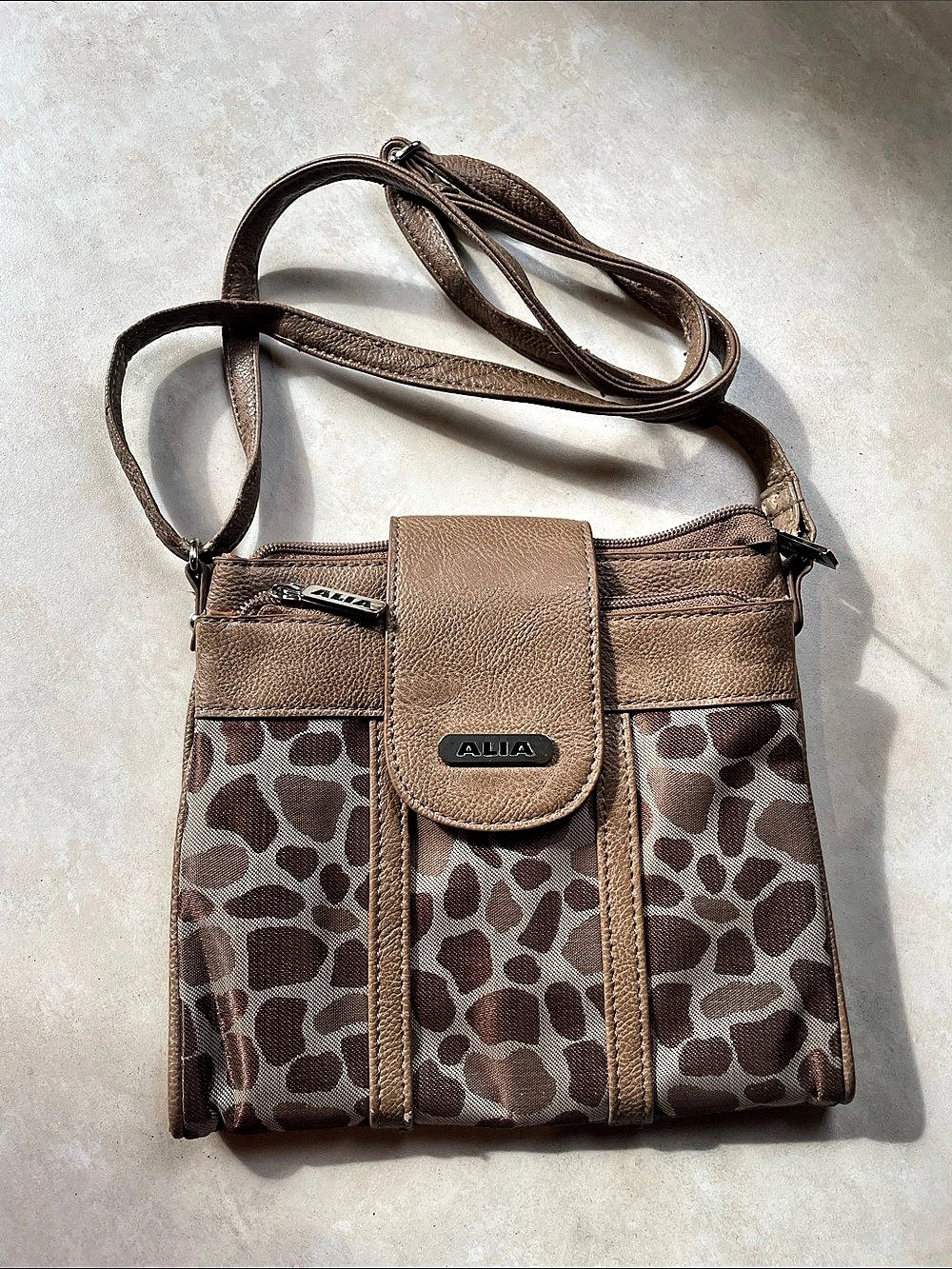 ALIA Animal Print Crossbody Bag in Brown & Pink